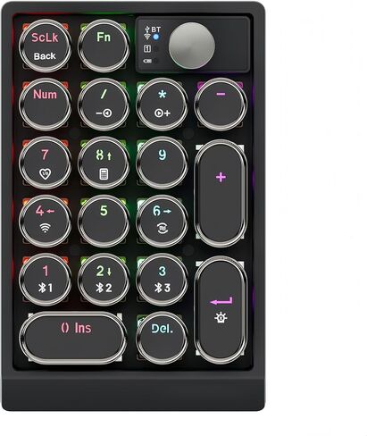 Tangxi Retro Mechanical Numpad مع مقبض، BT / 2.4G / وضع ثلاثي سلكي، إضاءة خلفية RGB، 19 مفتاحًا قابل للتبديل السريع، لوحة مفاتيح رقمية USB للكمبيوتر المحمول المكتبي in Saudi Arabia