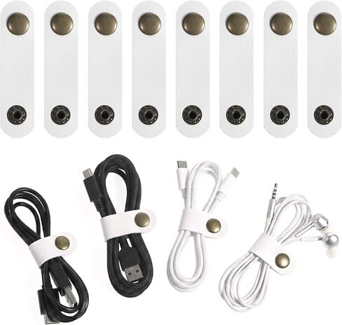 20 PCS Leather Cable Organizer, White Leather Cord Organizer Portable Snap Cable Strap Charging Cables Cords Organizers Reusable Leathers Cables Ties Snap Closure for Men Women in Saudi Arabia