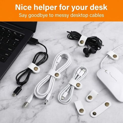 20 PCS Leather Cable Organizer, White Leather Cord Organizer Portable Snap Cable Strap Charging Cables Cords Organizers Reusable Leathers Cables Ties Snap Closure for Men Women in Saudi Arabia