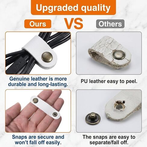 20 PCS Leather Cable Organizer, White Leather Cord Organizer Portable Snap Cable Strap Charging Cables Cords Organizers Reusable Leathers Cables Ties Snap Closure for Men Women in Saudi Arabia