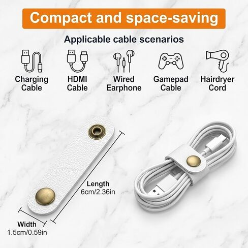 20 PCS Leather Cable Organizer, White Leather Cord Organizer Portable Snap Cable Strap Charging Cables Cords Organizers Reusable Leathers Cables Ties Snap Closure for Men Women in Saudi Arabia