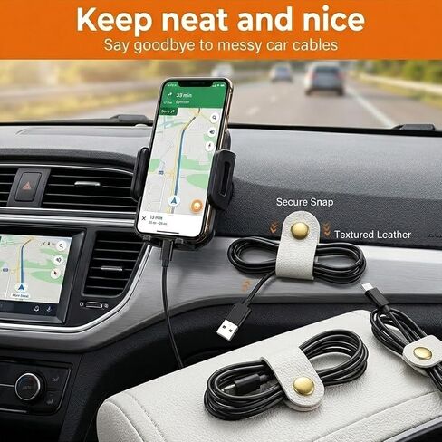 20 PCS Leather Cable Organizer, White Leather Cord Organizer Portable Snap Cable Strap Charging Cables Cords Organizers Reusable Leathers Cables Ties Snap Closure for Men Women in Saudi Arabia