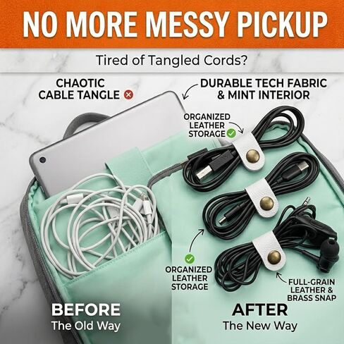 20 PCS Leather Cable Organizer, White Leather Cord Organizer Portable Snap Cable Strap Charging Cables Cords Organizers Reusable Leathers Cables Ties Snap Closure for Men Women in Saudi Arabia