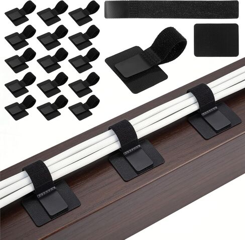 20 Pcs Hook and Loop Cable Straps, Cable Management Under Desk, Self Adhesive Wire Organizers for Cords, Reusable & Adjustable Cord Organizers for Desk, Home Office Essentials, Black in Saudi Arabia