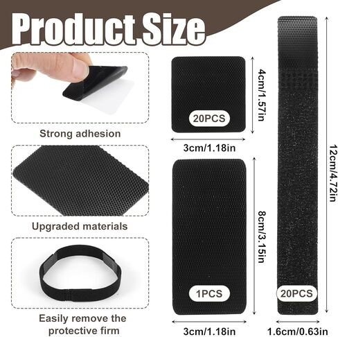 20 Pcs Hook and Loop Cable Straps, Cable Management Under Desk, Self Adhesive Wire Organizers for Cords, Reusable & Adjustable Cord Organizers for Desk, Home Office Essentials, Black in Saudi Arabia