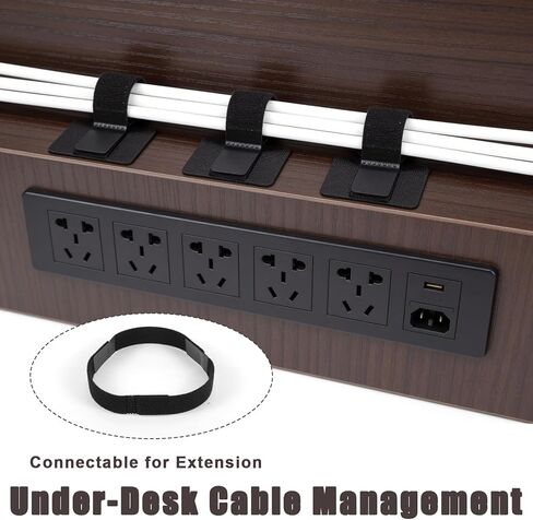 20 Pcs Hook and Loop Cable Straps, Cable Management Under Desk, Self Adhesive Wire Organizers for Cords, Reusable & Adjustable Cord Organizers for Desk, Home Office Essentials, Black in Saudi Arabia