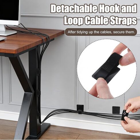 20 Pcs Hook and Loop Cable Straps, Cable Management Under Desk, Self Adhesive Wire Organizers for Cords, Reusable & Adjustable Cord Organizers for Desk, Home Office Essentials, Black in Saudi Arabia