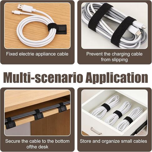 20 Pcs Hook and Loop Cable Straps, Cable Management Under Desk, Self Adhesive Wire Organizers for Cords, Reusable & Adjustable Cord Organizers for Desk, Home Office Essentials, Black in Saudi Arabia