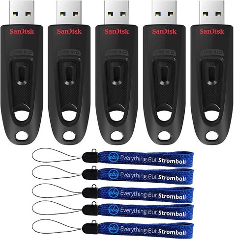محرك أقراص فلاش SanDisk Ultra سعة 256 جيجابايت USB من النوع A (5 عبوات) سرعة قراءة تصل إلى 130 ميجابايت/ثانية (SDCZ48-256G-U46) حزمة مع (5) كل شيء ما عدا حبال سترومبولي in Saudi Arabia