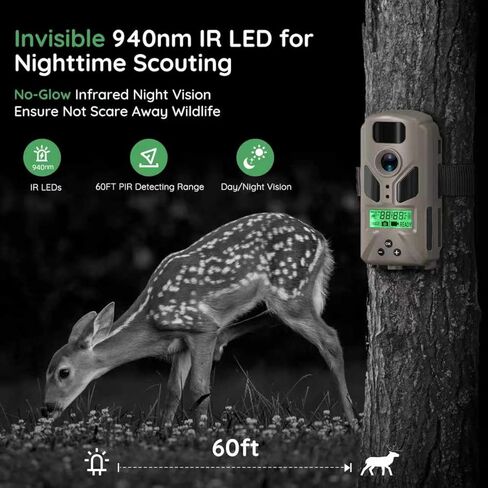 OUTDOOR EXPERT 20MP Mini Trail Camera 1080P Hunting Trail Camera with No Glow 940nm Night Vision Motion Activated IP66 Waterproof,80ft Illumination Range Hunting Game Cam for Wildlife Monitoring-Grey in Saudi Arabia