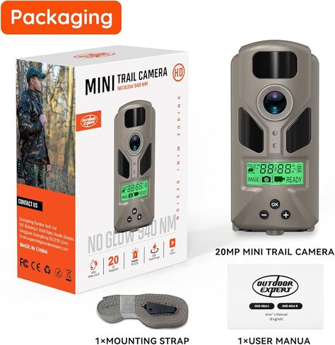 OUTDOOR EXPERT 20MP Mini Trail Camera 1080P Hunting Trail Camera with No Glow 940nm Night Vision Motion Activated IP66 Waterproof,80ft Illumination Range Hunting Game Cam for Wildlife Monitoring-Grey in Saudi Arabia