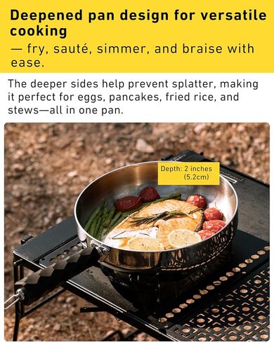 CAMPINGMOON 3-Layer Camping Frying Pan 9 Inch Stainless Steel Detachable Handle Induction Open Fire Compatible CC-23 in Saudi Arabia