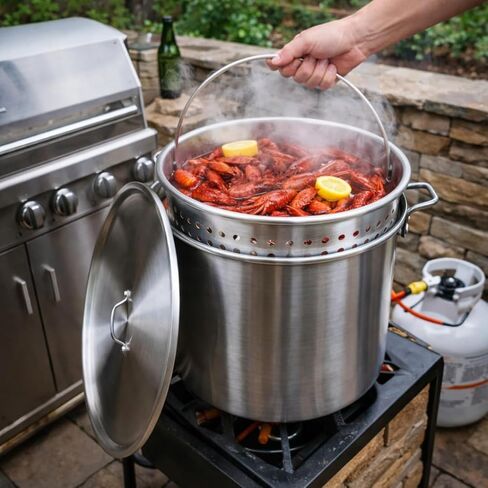 مجموعة أوعية غليان جراد البحر من الألومنيوم من Alpine Cuisine، وعاء مرق 3 قطع سعة 79 لتر مع سلة مصفاة وغطاء، طباخ خارجي عالي التحمل لقلي جراد البحر والمأكولات البحرية وسرطان البحر والديك الرومي in Kuwait