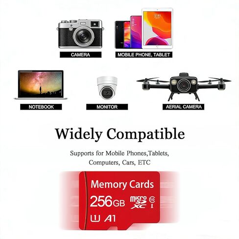 256GB Class 10 MicroSDHC Flash Memory Card with Adapter for Mobile Device Storage Phone, Tablet, Drone & Full HD Video Recording in Saudi Arabia