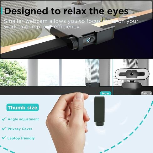 4K Webcam - 1/2.55" Sensor, Dual Autofocus, Digital Microphone, Metal Unibody Sculpted Mini Web Cam for Laptop/PC/Mac, Plug & Play, Privacy Cover, Remote, Streaming Camera for Live Meeting (Black) in Saudi Arabia