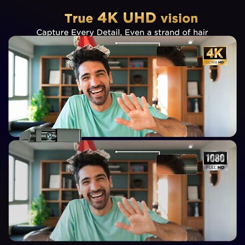 4K Webcam - 1/2.55" Sensor, Dual Autofocus, Digital Microphone, Metal Unibody Sculpted Mini Web Cam for Laptop/PC/Mac, Plug & Play, Privacy Cover, Remote, Streaming Camera for Live Meeting (Black) in Saudi Arabia