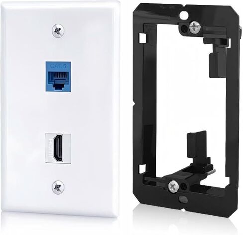 حزمة واحدة من لوحة حائط إيثرنت، 1 منفذ كيستون جاك أزرق Cat6 RJ45 موصل منفذ مقرنة مع دعامة تثبيت ذات جهد منخفض لعصابة واحدة، تمرير الكابل من خلال إخفاء خلف الجدار للإيثرنت in Kuwait