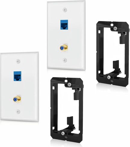 حزمة واحدة من لوحة حائط إيثرنت، 1 منفذ كيستون جاك أزرق Cat6 RJ45 موصل منفذ مقرنة مع دعامة تثبيت ذات جهد منخفض لعصابة واحدة، تمرير الكابل من خلال إخفاء خلف الجدار للإيثرنت in Kuwait