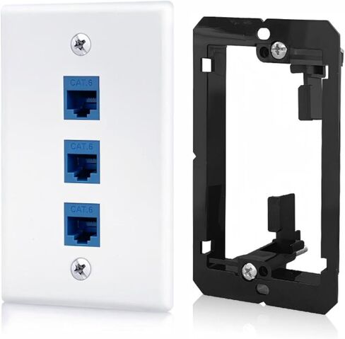 حزمة واحدة من لوحة حائط إيثرنت، 1 منفذ كيستون جاك أزرق Cat6 RJ45 موصل منفذ مقرنة مع دعامة تثبيت ذات جهد منخفض لعصابة واحدة، تمرير الكابل من خلال إخفاء خلف الجدار للإيثرنت in Kuwait