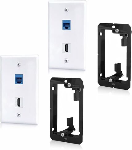 حزمة واحدة من لوحة حائط إيثرنت، 1 منفذ كيستون جاك أزرق Cat6 RJ45 موصل منفذ مقرنة مع دعامة تثبيت ذات جهد منخفض لعصابة واحدة، تمرير الكابل من خلال إخفاء خلف الجدار للإيثرنت in Kuwait