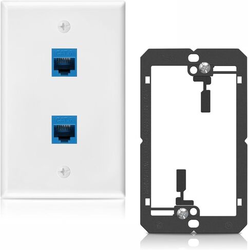 حزمة واحدة من لوحة حائط إيثرنت، 1 منفذ كيستون جاك أزرق Cat6 RJ45 موصل منفذ مقرنة مع دعامة تثبيت ذات جهد منخفض لعصابة واحدة، تمرير الكابل من خلال إخفاء خلف الجدار للإيثرنت in Kuwait