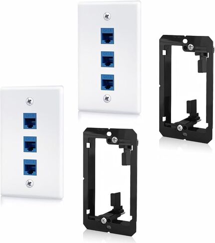 حزمة واحدة من لوحة حائط إيثرنت، 1 منفذ كيستون جاك أزرق Cat6 RJ45 موصل منفذ مقرنة مع دعامة تثبيت ذات جهد منخفض لعصابة واحدة، تمرير الكابل من خلال إخفاء خلف الجدار للإيثرنت in Kuwait