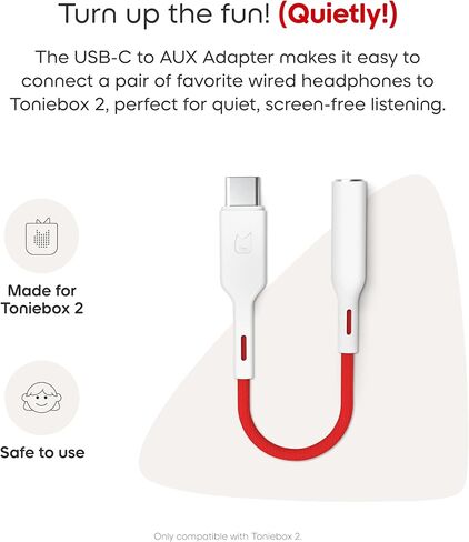 محول Tonies USB-C إلى AUX لـ Toniebox 2 - محول مقبس سماعة الرأس مع DAC مدمج - صوت آمن للأطفال، 3.5 ملم أنثى إلى USB-C ذكر in Kuwait