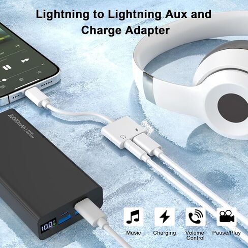محول مقبس سماعة الرأس 2 في 1 Lightning إلى 3.5 مم معتمد من Apple MFi، دونجل مقسم صوت Aux وشاحن سريع، متوافق مع iPhone 14/13/12/11/XS/XR/X/8/7، يدعم جميع أنظمة iOS، عبوتان in Kuwait