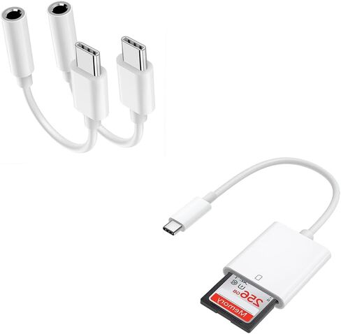 محول مقبس سماعة الرأس USB C إلى 3.5 ملم وقارئ بطاقة ذاكرة USB C SD لهاتف iPhone 15/15 Pro/Pro Max/Plus، سلك كابل Aux Dongle من النوع C متوافق مع iPad وSamsung Galaxy S23/S23/S22/S21Ultra وMacBook in Kuwait