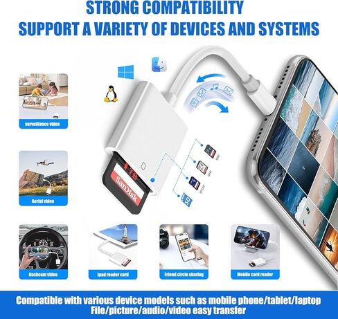 محول مقبس سماعة الرأس USB C إلى 3.5 ملم وقارئ بطاقة ذاكرة USB C SD لهاتف iPhone 15/15 Pro/Pro Max/Plus، سلك كابل Aux Dongle من النوع C متوافق مع iPad وSamsung Galaxy S23/S23/S22/S21Ultra وMacBook in Kuwait