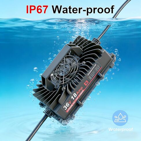 شاحن بطارية ليثيوم 36 فولت (43.8 فولت) 18 أمبير، شاحن ذكي مقاوم للماء IP67، شاحن فاحش وحماية من درجة الحرارة العالية لبطارية 36 فولت (38.4 فولت) عربة الجولف RV رافعة شوكية قارب المنزل بطارية LiFePO4 in Kuwait