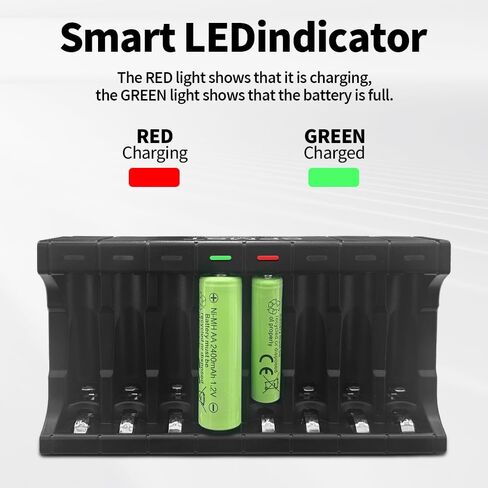 شاحن بطارية AA AAA، مناسب لبطاريات Ni MH 1.2 فولت، 5 فولت 2 أمبير من النوع C سريع 8 فتحات LED كمؤشر للشحن، شاحن بطارية AAA قابل لإعادة الشحن in Kuwait