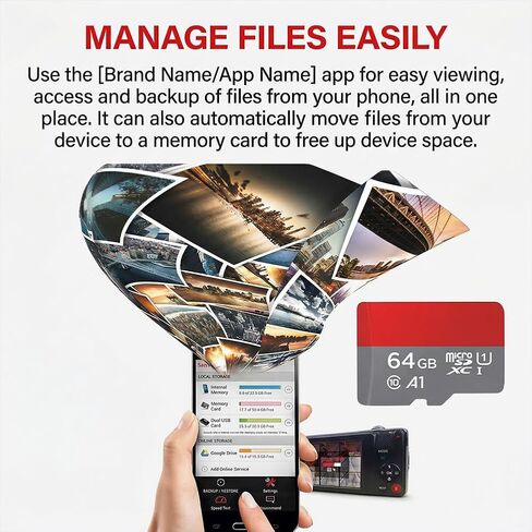 بطاقة MicroSD بسعة 64 جيجابايت مع محول، A1، C10، U1، بطاقة ذاكرة قراءة بسرعة 150 ميجابايت/ثانية للهواتف الذكية والكمبيوتر اللوحي والألعاب والفيديو عالي الدقة بالكامل، رمادي in Saudi Arabia