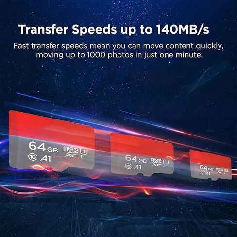 بطاقة MicroSD بسعة 64 جيجابايت مع محول، A1، C10، U1، بطاقة ذاكرة قراءة بسرعة 150 ميجابايت/ثانية للهواتف الذكية والكمبيوتر اللوحي والألعاب والفيديو عالي الدقة بالكامل، رمادي in Saudi Arabia