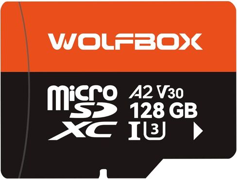 بطاقة WOLFBOX 128 جيجابايت MicroSD مع محول SD، حتى 100 ميجابايت/ثانية، U3 A2 V30، نقل عالي السرعة، يدعم تسجيل فيديو 4K UHD، متوافق مع G840S / G930 / G900PRO / G900 Tripro Dash Cams in Kuwait