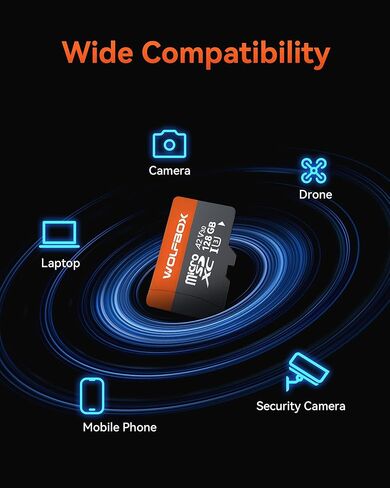 بطاقة WOLFBOX 128 جيجابايت MicroSD مع محول SD، حتى 100 ميجابايت/ثانية، U3 A2 V30، نقل عالي السرعة، يدعم تسجيل فيديو 4K UHD، متوافق مع G840S / G930 / G900PRO / G900 Tripro Dash Cams in Kuwait