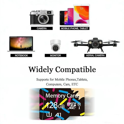 بطاقة ذاكرة فلاش MicroSDHC سعة 128 جيجابايت فئة 10 مع محول لتخزين الأجهزة المحمولة والهاتف والكمبيوتر اللوحي والطائرة بدون طيار وتسجيل فيديو عالي الدقة بالكامل in Saudi Arabia