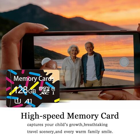 بطاقة ذاكرة فلاش MicroSDHC سعة 128 جيجابايت فئة 10 مع محول لتخزين الأجهزة المحمولة والهاتف والكمبيوتر اللوحي والطائرة بدون طيار وتسجيل فيديو عالي الدقة بالكامل in Saudi Arabia