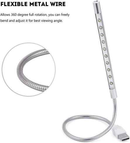 SUNGOOYUE 10pcs USB LED Light, High Brightness White Lamp Bulbs for Keyboard, Flexible Metal Wire with 360 Degree Rotation, Wide Compatibility for PC Laptop Desktop (Silver) in Saudi Arabia