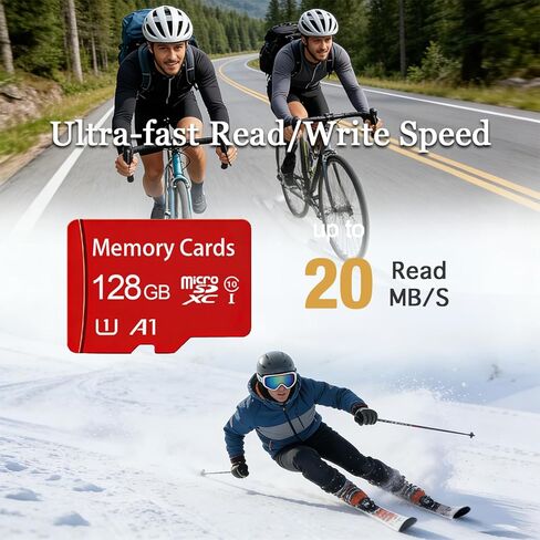 بطاقة ذاكرة فلاش MicroSDHC سعة 128 جيجابايت فئة 10 مع محول لتخزين الأجهزة المحمولة والهاتف والكمبيوتر اللوحي والطائرة بدون طيار وتسجيل فيديو عالي الدقة بالكامل in Saudi Arabia