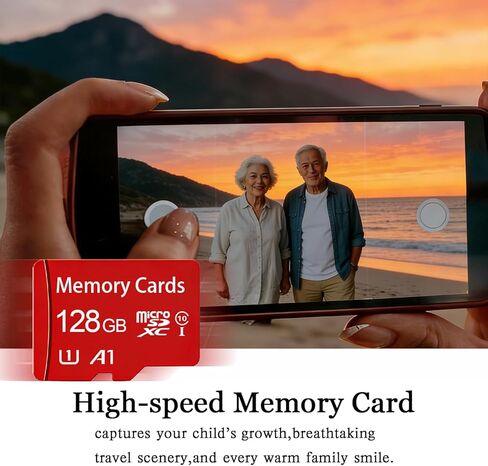 بطاقة ذاكرة فلاش MicroSDHC سعة 128 جيجابايت فئة 10 مع محول لتخزين الأجهزة المحمولة والهاتف والكمبيوتر اللوحي والطائرة بدون طيار وتسجيل فيديو عالي الدقة بالكامل in Saudi Arabia