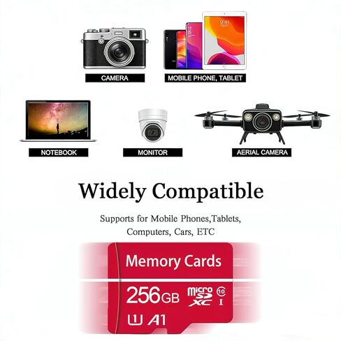 256GB Class 10 MicroSDHC Flash Memory Card with Adapter for Mobile Device Storage Phone, Tablet, Drone & Full HD Video Recording - C10, U1 in Saudi Arabia