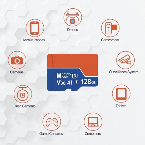 128GB Micro SD Card with Adapter, Class 10 U3 V30 A1 ¨C High-Speed 4K Video Recording Memory Card for Cameras, Drones, Dash Cams, Phones, Tablets & Game Consoles in Saudi Arabia