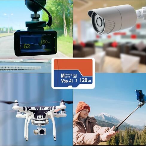 128GB Micro SD Card with Adapter, Class 10 U3 V30 A1 ¨C High-Speed 4K Video Recording Memory Card for Cameras, Drones, Dash Cams, Phones, Tablets & Game Consoles in Saudi Arabia