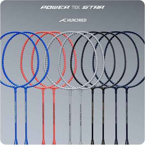 Hundred Powertek Star Badminton Racket Set of 2, Pre-Strung Racquets with Full Cover and 2 Nylon Shuttlecocks, Lightweight and Durable Badminton Set for Beginners and Recreational Play in Saudi Arabia
