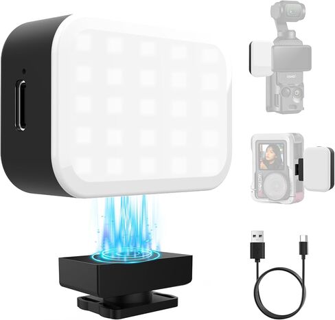 Magnetic LED Selfie Light Compatible for DJI Osmo Pocket 3, Magnetic Mini Fill Light with Cold Shoe Mount Adapter, 3 Color Temperatures, Brightness Adjustable, Rechargeable in Saudi Arabia