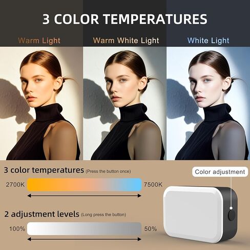 Magnetic LED Selfie Light Compatible for DJI Osmo Pocket 3, Magnetic Mini Fill Light with Cold Shoe Mount Adapter, 3 Color Temperatures, Brightness Adjustable, Rechargeable in Saudi Arabia