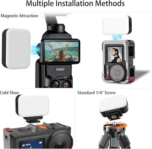 Magnetic LED Selfie Light Compatible for DJI Osmo Pocket 3, Magnetic Mini Fill Light with Cold Shoe Mount Adapter, 3 Color Temperatures, Brightness Adjustable, Rechargeable in Saudi Arabia