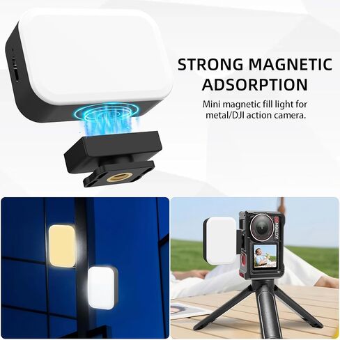 Magnetic LED Selfie Light Compatible for DJI Osmo Pocket 3, Magnetic Mini Fill Light with Cold Shoe Mount Adapter, 3 Color Temperatures, Brightness Adjustable, Rechargeable in Saudi Arabia