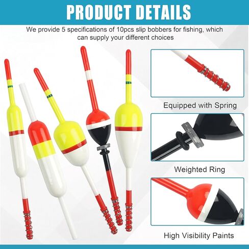 SILANON Slip Bobbers Fishing Bobbers Floats Assortment Spring Bobbers Oval Stick Wood Slip Floats for Crappie Catfish Trout Panfish Walleye Fishing 10pcs in Saudi Arabia